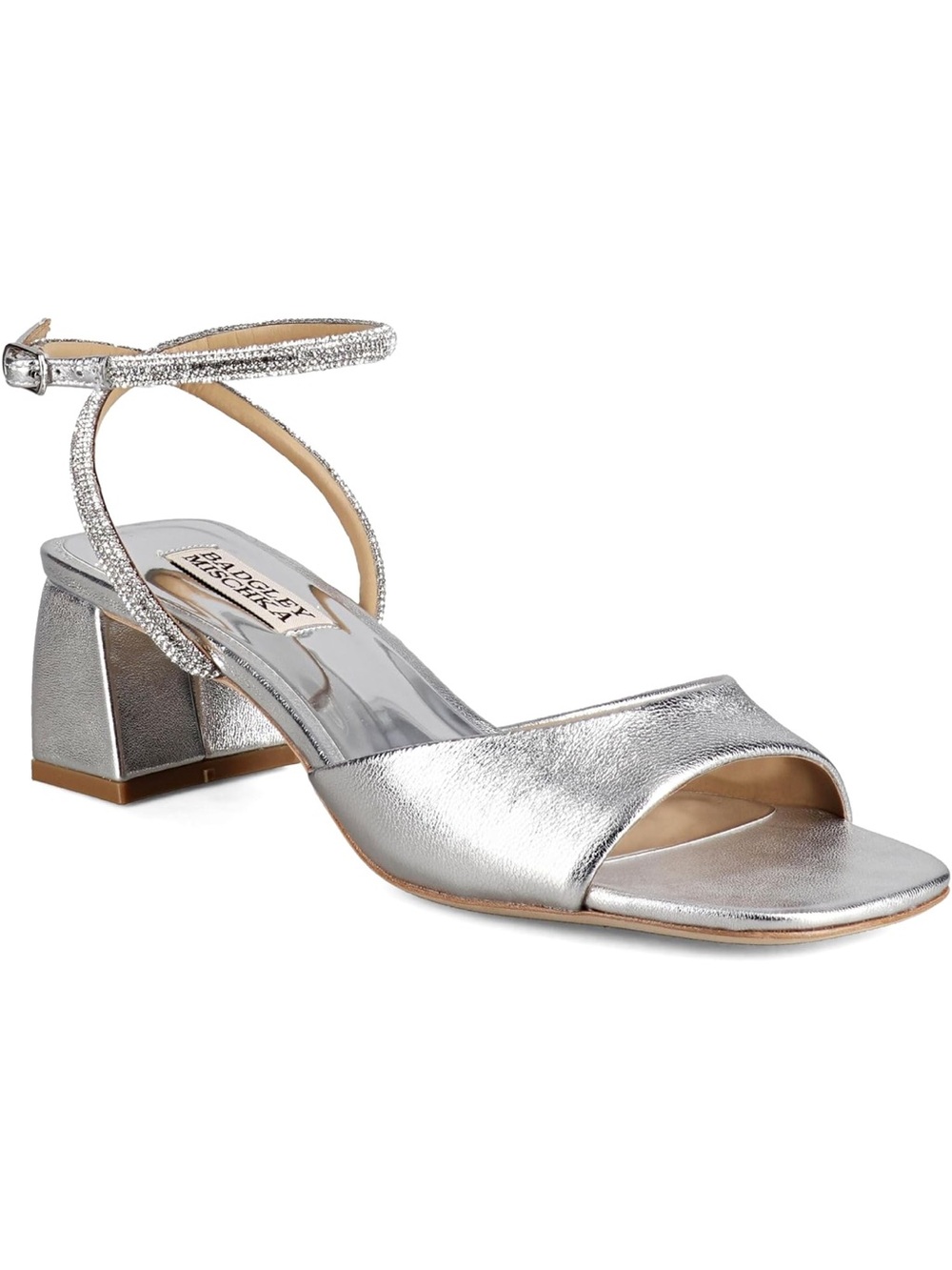 Badgley Mischka Silver Block Heels 7
